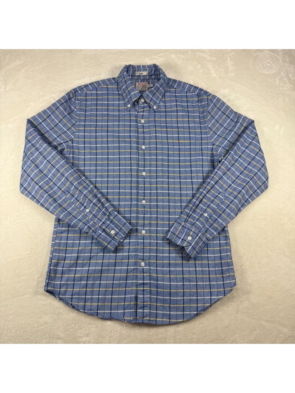 JCrew The Broken In Slim Fit Oxford Button Down Shirt Mens M Blue Plaid Organic